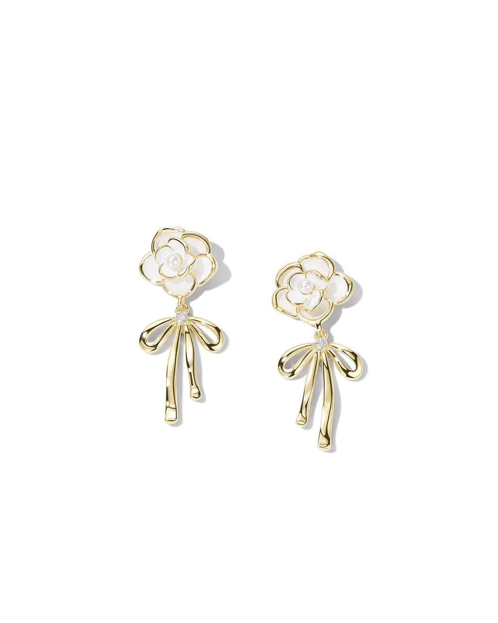 Golden Camellia - 18K Gold & Pearl Flower Earrings Amora
