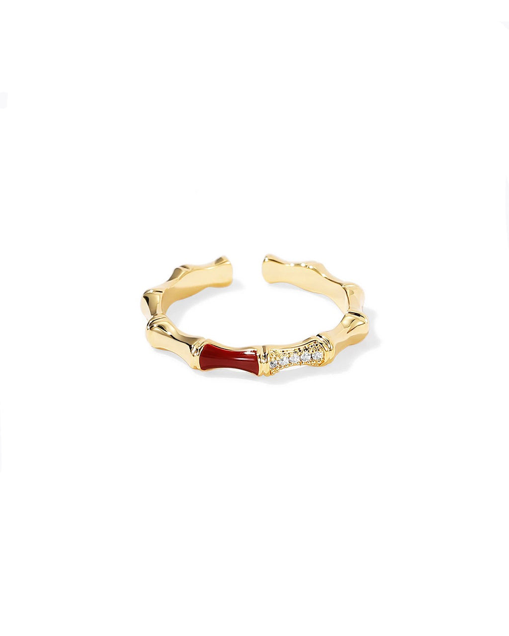 Golden Bamboo, Red Agate, Diamond Ring Amora