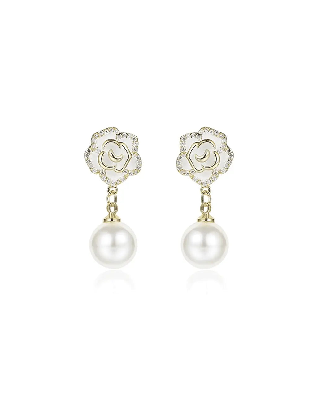 Camellia Elegance - Pearl & Gold Earrings Amora