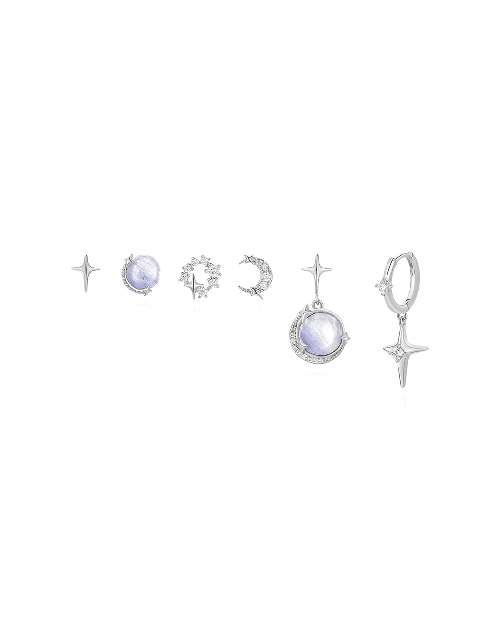 Celestial-themed earrings with moonstone and star charms