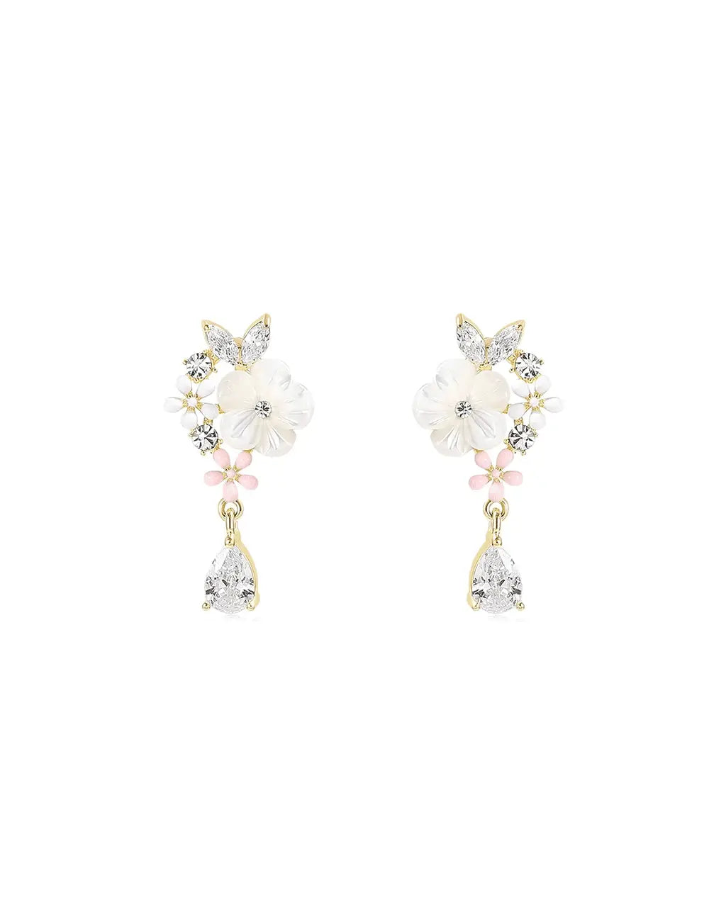 Secret Garden - Floral & Diamond Drop Earrings Amora