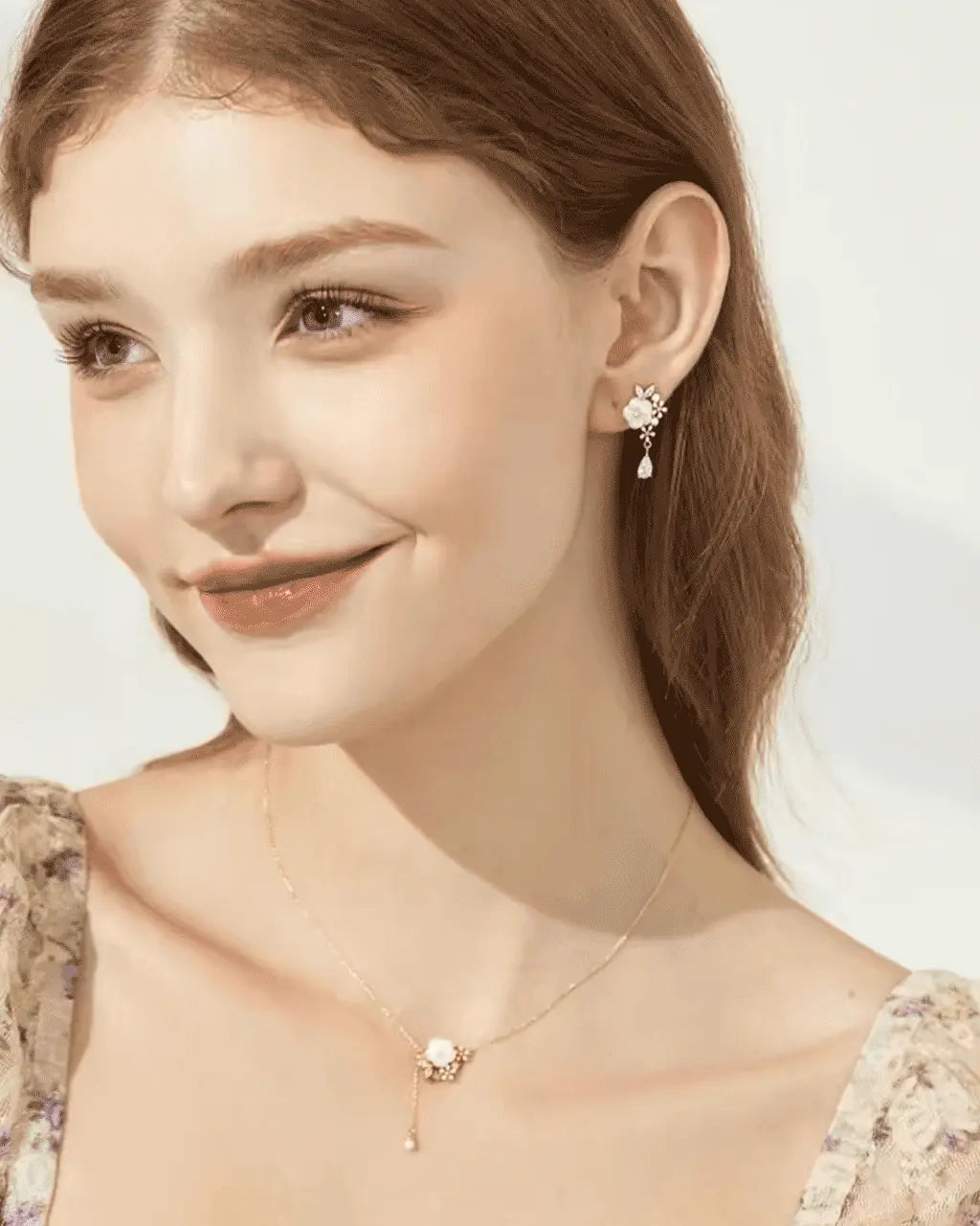 Secret Garden - Floral & Diamond Drop Earrings Amora