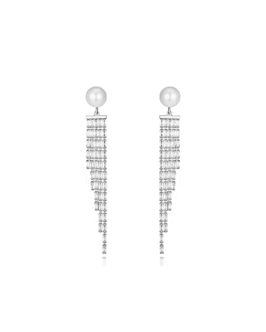 Celestial Trail - Crystal & Pearl Shooting Star Earrings Amora