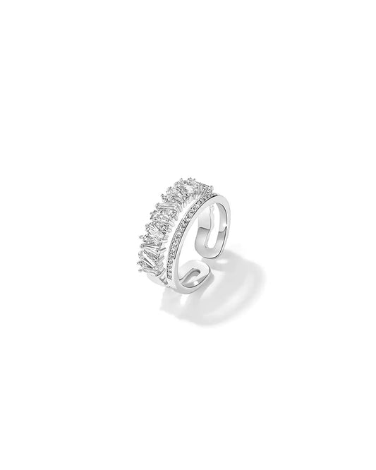 Radiant Majesty - Diamond & Silver Adjustable Ring Amora